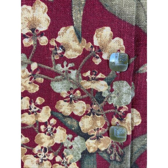 Susan Bristol Floral Linen Blend Jacket Red Gold Green Botanical Blazer L - Picture 7 of 14